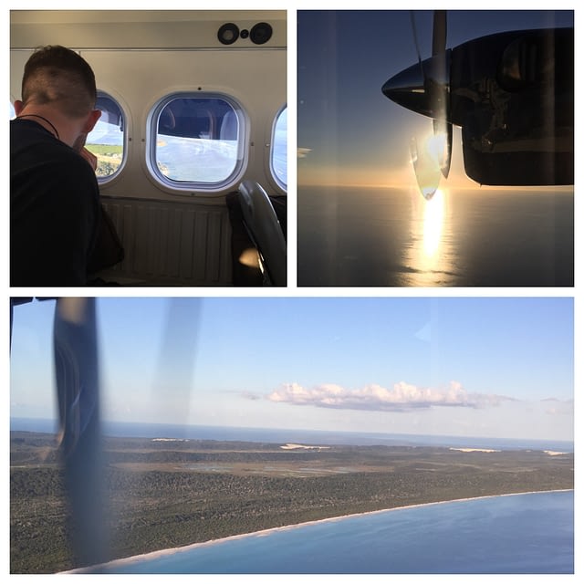 Flying over Fraser Island with the sun starting to set