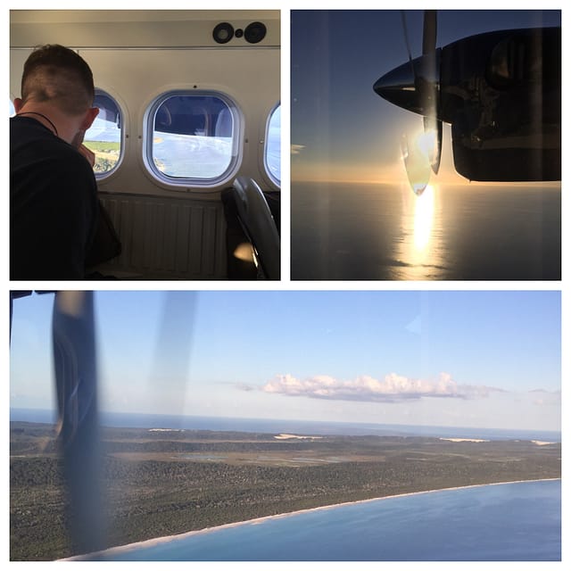 Flying over Fraser Island with the sun starting to set