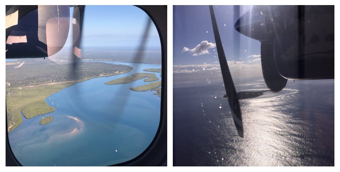 View from the plane of the Fraser Coast and Lady Elliot Island